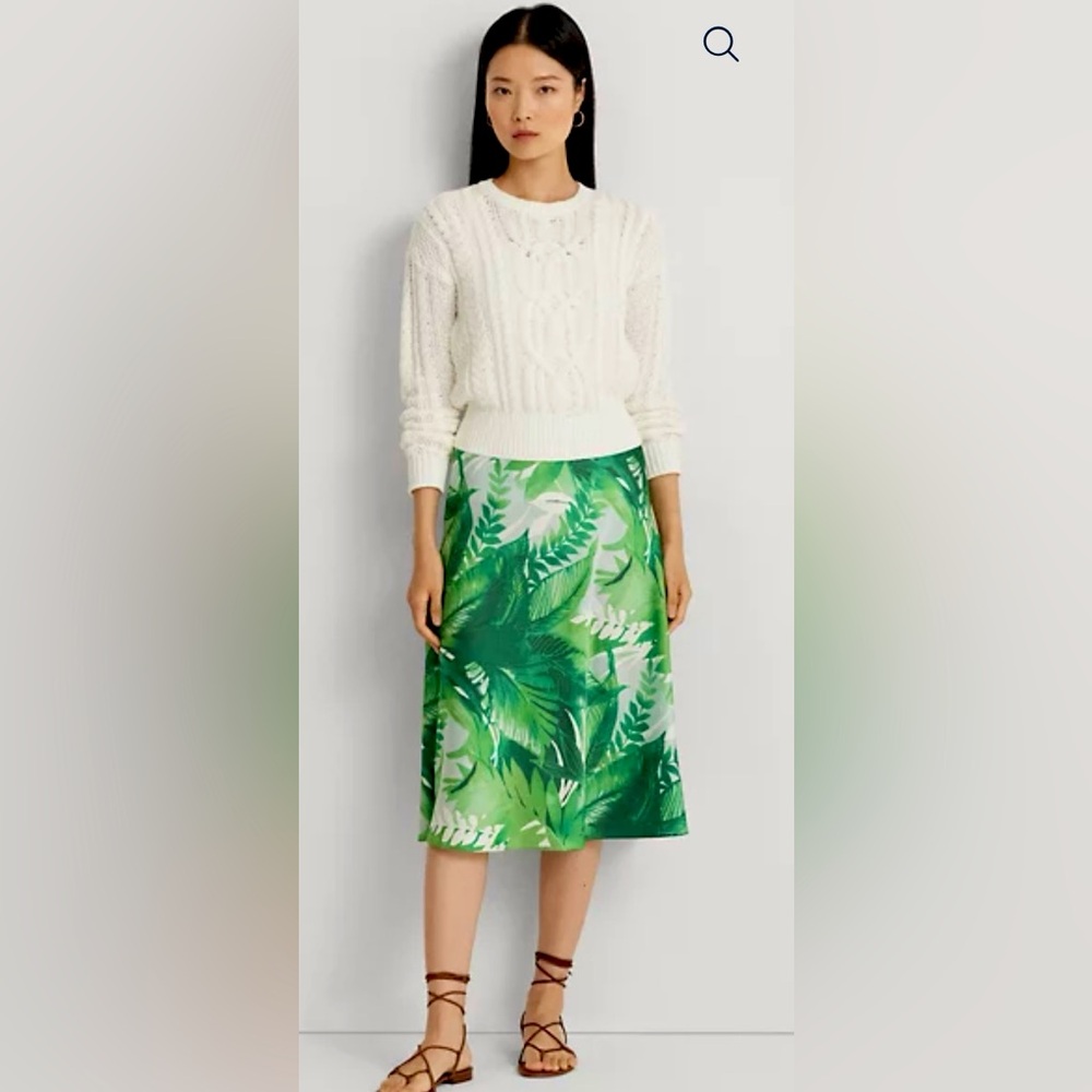 Nwot - Ralph Lauren - Palm - Charmeuse Midi Skirt